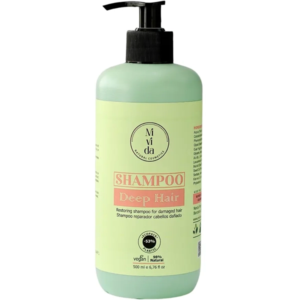 شامپو بدون سولفات دیپ هیر میویدا اسپانیایی اصل باز سازی کننده موی خشک 500 میل سبز | MIVIDA Shampoo Deep Hair Sulfate free Vegan 500ml